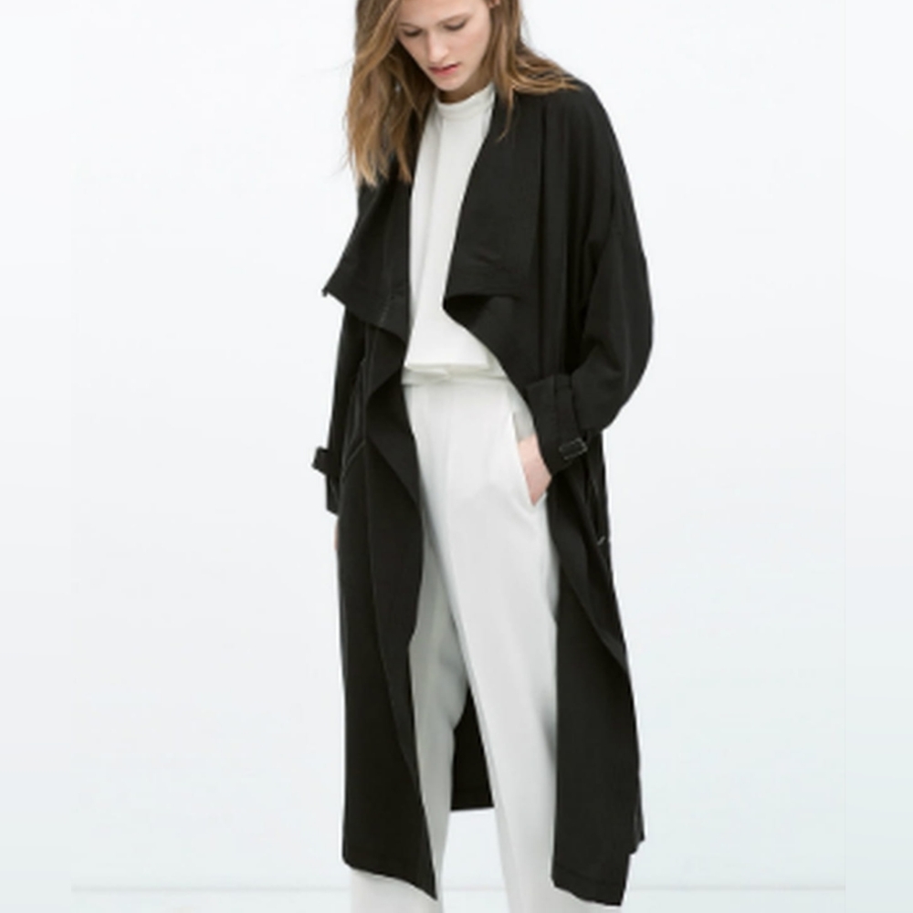 ZARA TRENCH LONG FLUIDE STUDIO - Studio - FEMME France Mantea Black Size Small
